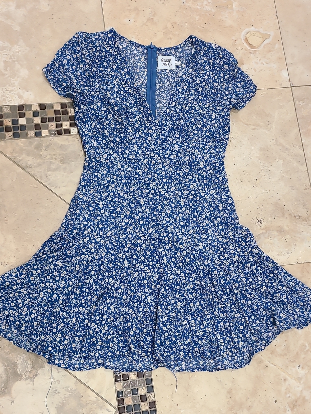 Princess Polly Blue Floral Short Sleeve Mini Dress